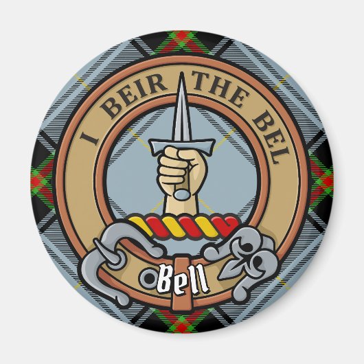 Clan Bell Crest boven Tartan Magneet (Voorkant)