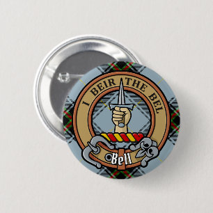 Clan Bell Crest boven Tartan Ronde Button 5,7 Cm