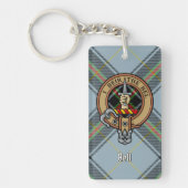 Clan Bell Crest boven Tartan Sleutelhanger (Voorkant)