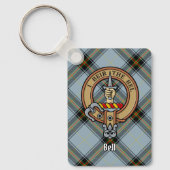 Clan Bell Crest boven Tartan Sleutelhanger (Voorkant)