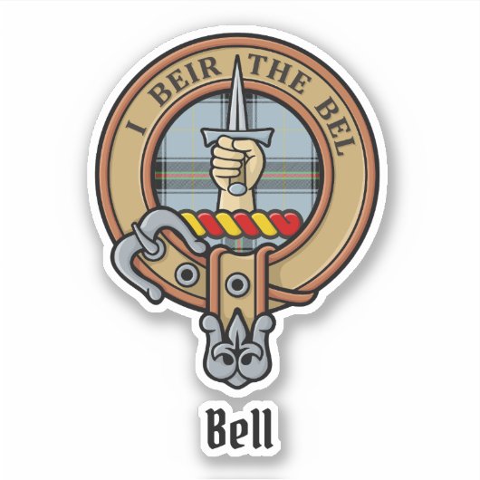 Clan Bell Crest boven Tartan Sticker (Voorkant)