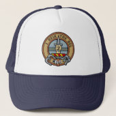 Clan Bell Crest boven Tartan Trucker Pet (Voorkant)