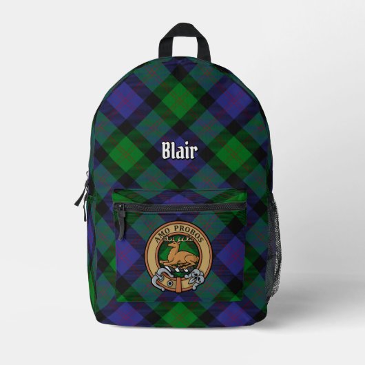 Clan Blair Crest over Tartan Bedrukte Rugzak (Voorkant)