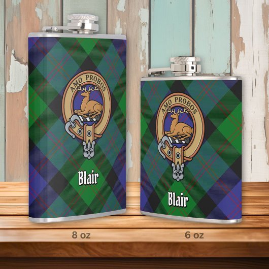 Clan Blair Crest over Tartan Heupfles