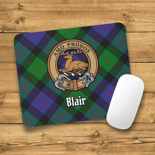 Clan Blair Crest over Tartan Muismat