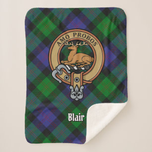 Clan Blair Crest over Tartan Sherpa Deken