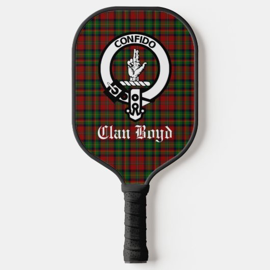 Clan Boyd Crest Badge & Tartan Custom Pickleball Paddle (Voorkant)