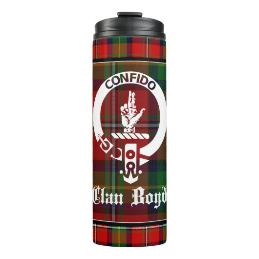 Clan Boyd Crest Badge & Tartan Thermosbeker (Voorkant)