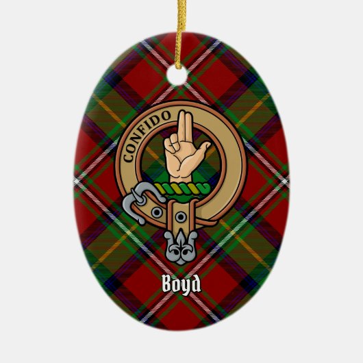 Clan Boyd Crest over Tartan Keramisch Ornament (Voorkant)
