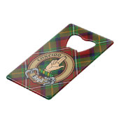 Clan Boyd Crest over Tartan Kredietkaart Flessenopener (Voorkant Gekanteld)