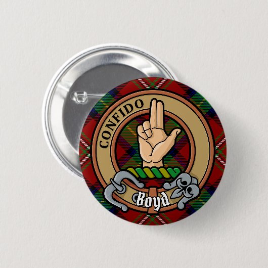 Clan Boyd Crest over Tartan Ronde Button 5,7 Cm (Voorkant /achterkant)