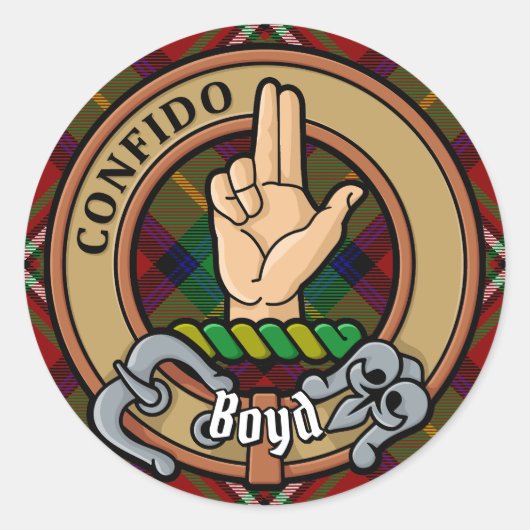 Clan Boyd Crest over Tartan Ronde Sticker (Voorkant)