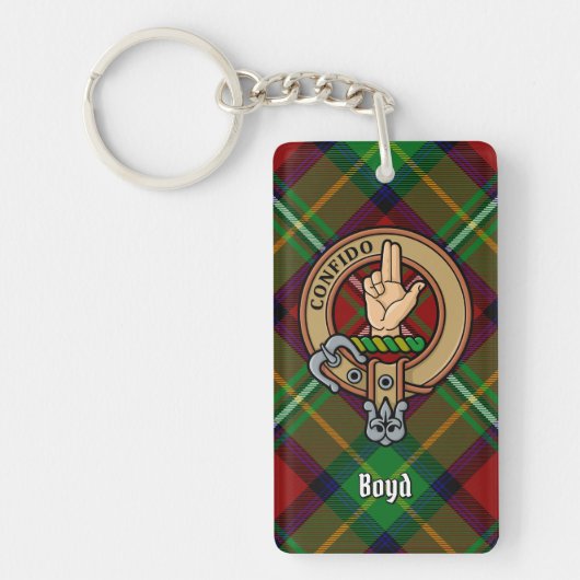 Clan Boyd Crest over Tartan Sleutelhanger (Voorkant)