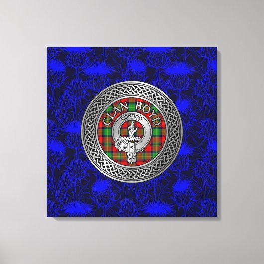 Clan Boyd Crest & Tartan Knot op Thistle Canvas Afdruk (Voorkant)
