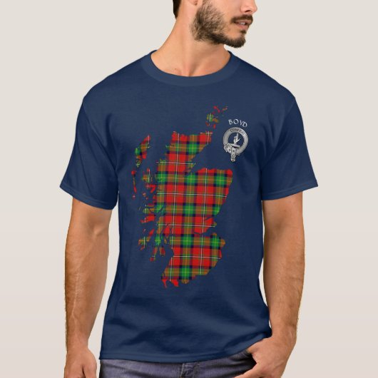 Clan Boyd Tartan Map & Crest T-Shirt (Voorkant)