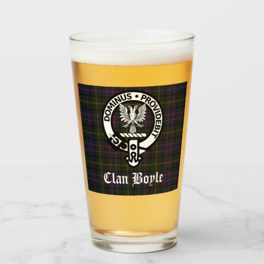 Clan Boyle Crest Badge & Tartan Glas (Voorkant gevuld)