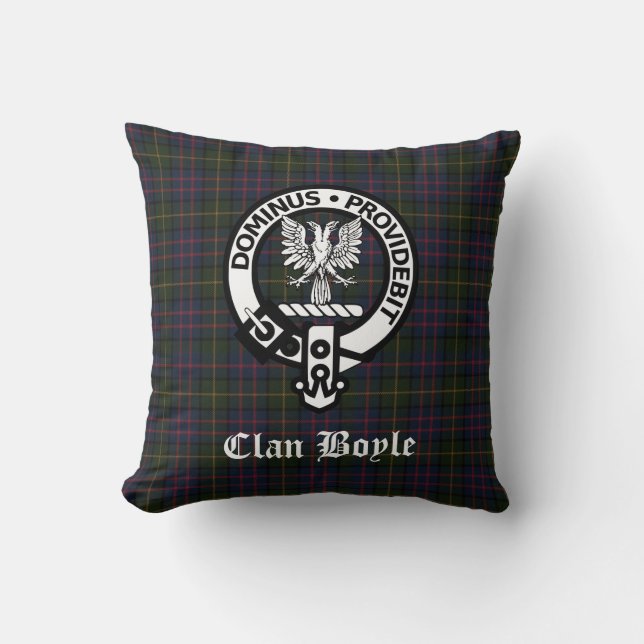 Clan Boyle Crest Badge & Tartan Kussen (Voorkant)
