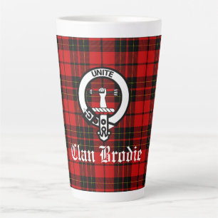 Clan Brodie Crest Badge en Tartan Latte Mok