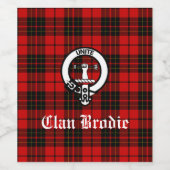 Clan Brodie Crest Badge en Tartan Wijn Etiket (Enkel label)