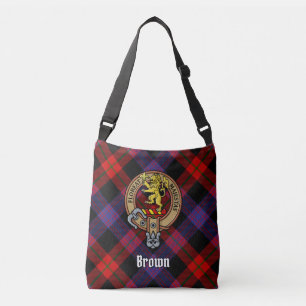 Clan Brown Crest over Tartan Crossbody Tas