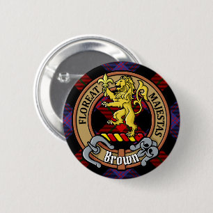 Clan Brown Crest over Tartan Ronde Button 5,7 Cm