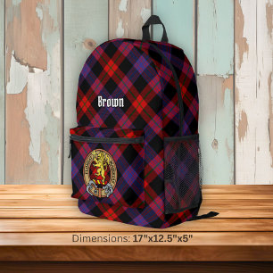 Clan Brown Wapen over Tartan Bedrukte Rugzak