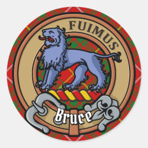 Clan Bruce Crest over Tartan Ronde Sticker