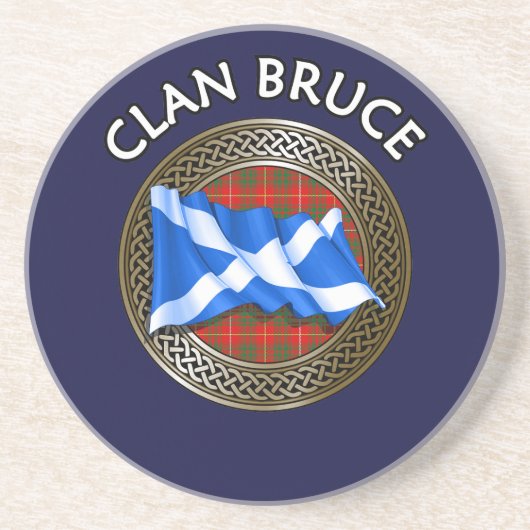 Clan Bruce Tartan Knot & Flag Zandsteen Onderzetter (Voorkant)