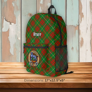 Clan Bruce Wapenschild over Hunting Tartan Bedrukte Rugzak