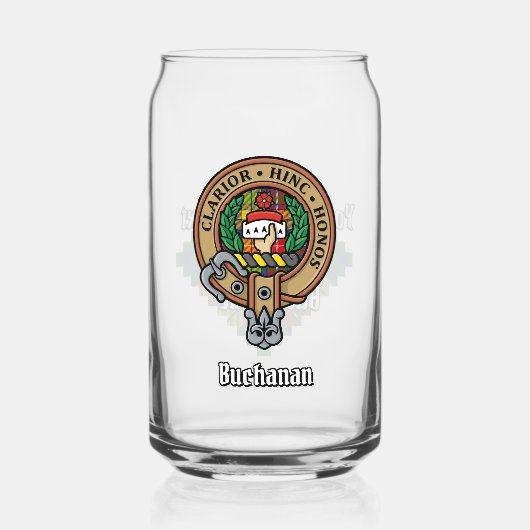 Clan Buchanan Crest over Tartan Blikvorm Glas (Voorkant)