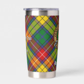 Clan Buchanan Crest over Tartan Geïsoleerde Drinkbeker (Rechts)