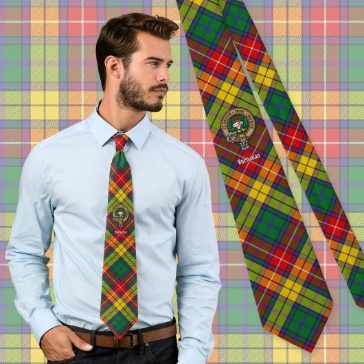 Clan Buchanan Crest over Tartan Stropdas