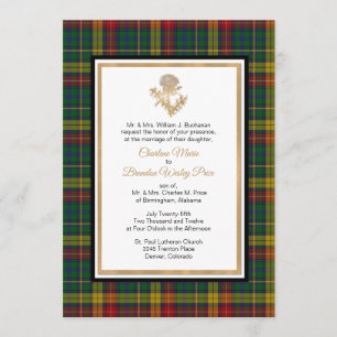 Clan Buchanan Plaid Thistle bruiloft uitnodiging