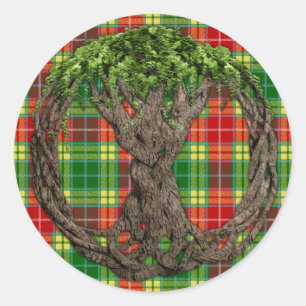 Clan Buchanan Tartan en Keltische boom van het lev Ronde Sticker