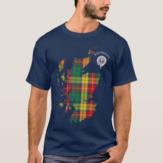 Clan Buchanan Tartan Map & Crest T-shirt (Voorkant)