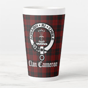 Clan Cameron Crest Badge & Tartan Latte Mok