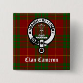 Clan Cameron Crest en Tartan Vierkante Button 5,1 Cm (Voorkant)