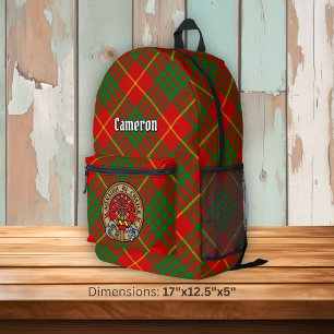 Clan Cameron Crest over tartan Bedrukte Rugzak
