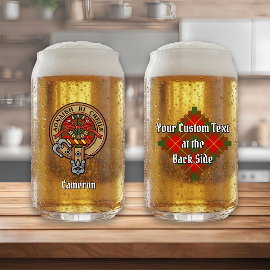 Clan Cameron Crest over Tartan Blikvorm Glas