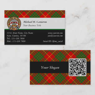 Clan Cameron Crest over Tartan Visitekaartje