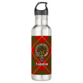 Clan Cameron Crest over Tartan Waterfles (Voorkant)