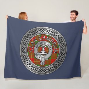 Clan Cameron Crest & Tartan Knot Fleece Blanket