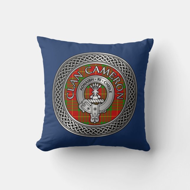 Clan Cameron Crest & Tartan Knot Lance Oreiller (Recto)
