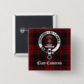 Clan Cameron Crest & Tartan Vierkante Button 5,1 Cm (Voorkant /achterkant)