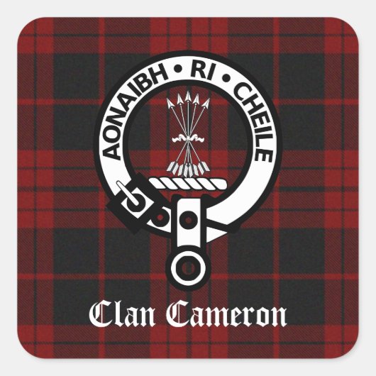 Clan Cameron Crest & Tartan Vierkante Sticker (Voorkant)
