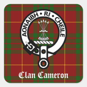 Clan Cameron Crest & Tartan Vierkante Sticker