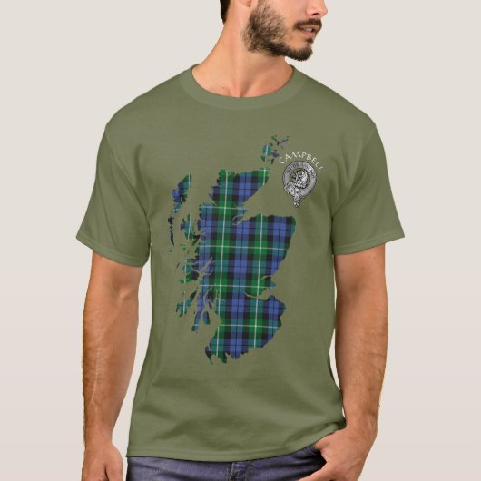 Clan Campbell Argyle Tartan Map & Crest T-shirt (Voorkant)