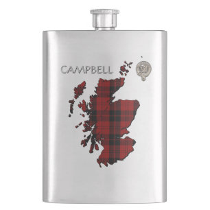 Clan Campbell Crest & Armaddie Tartan Map Flacon