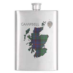 Clan Campbell Crest & Cawdor Tartan Map Flacon