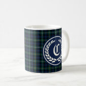 Clan Campbell Navy Blauw en Groen Tartan Monogram Koffiemok (Voorkant rechts)